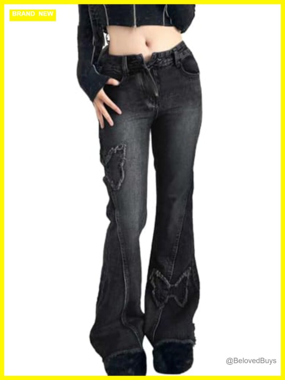 Women's Petite Flare Jeans Low Rise Denim Distressed Baggy Pants
